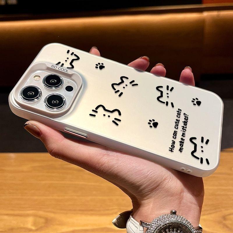 Applicable to Apple 17 mobile phone case simple line cat iPhone16promax laser 15pro matte 13 tide