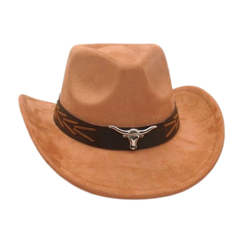 Ethnic Style Brown Cow Head Suede Top Hat Western Cowboy Hat Stage Jazz Hat