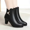 Fashion 6cm Fashion Breathable Business Casual Med Block Heels Shoes Winter 2025 Black Soft Leather Short Ankle Snow Boots for Work Mom