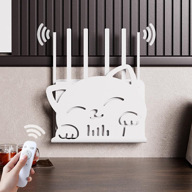 Wandhängendes kabelloses WLAN-Router-Regal Aufbewahrungsbox Katzenform Kunststoff-Organizer-Box Kabel-Netzteil-Halterungs-Organizer-Box Heimdekoration