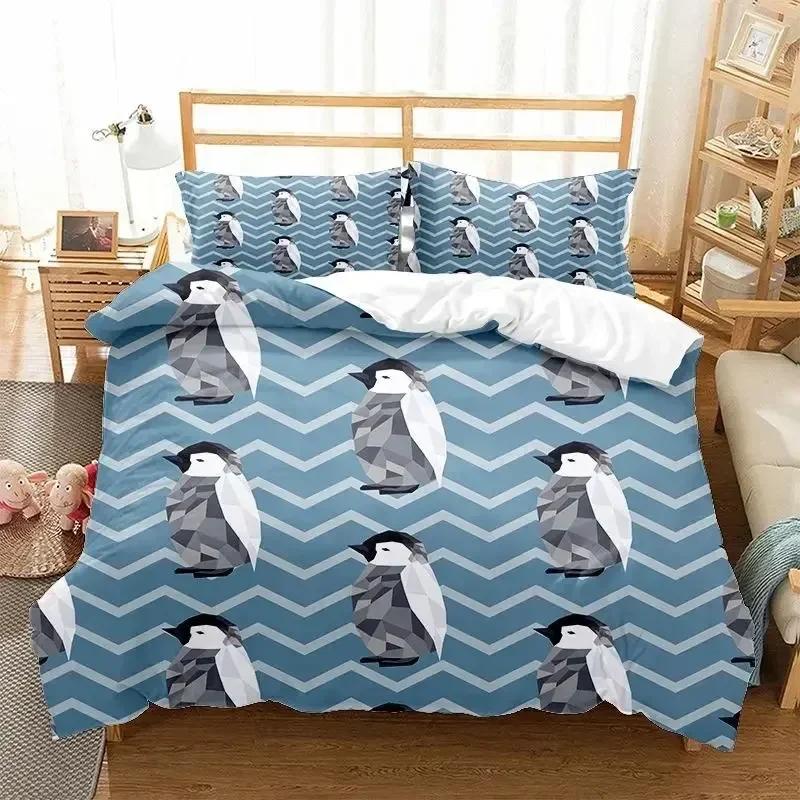 Niedliches Pinguin Bettwäsche-Set Bettbezug Laken Bedrucktes Bettset Kissenbezug Bett Voll Queen King Size Bettdecke Schlafzimmer