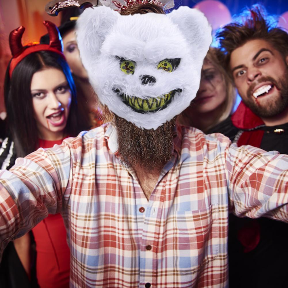 Face Cushion Spooky Throw Pillow Halloween Face Cushion with Light-up Furry Prop for Rave Parties Spooky Bear Rabbit Costume