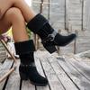 Women Boots Trend Knee High Western Boots Women Autumn Winter  Pointed Toe Buckle Decoration Shoes Soft Thick Heels Ankle Boots