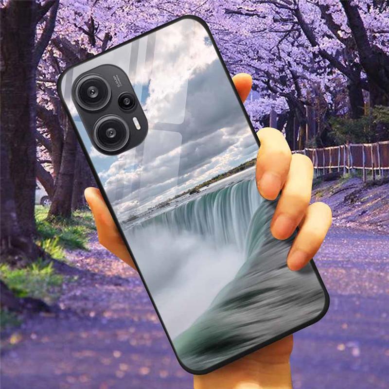 For Xiaomi Poco F5 5G / F5Pro Case Tempered Glass Lake Moon Hard Phone Cover for POCO F5 Pro Capas Funda on PocoF5 Luxury Coque
