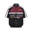 American Retro Trendy Brand Campus Style Baseball Jacket Short Sleeve Heavy Industry Embroidery Color Matching Deconstruction  Flight Jacket