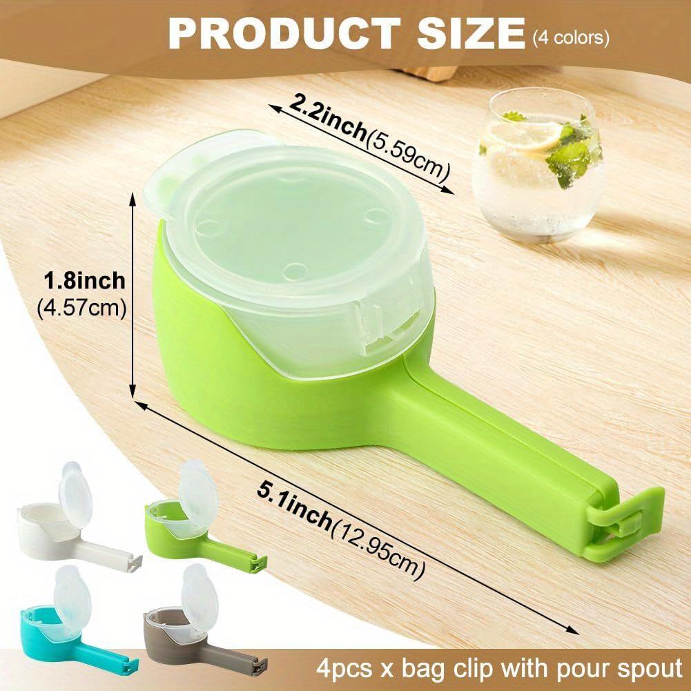 4pcs Colorful Bag Clips with Pour Spouts  Durable Plastic Sealing Clips for Food Storage,Kitchen Organization Essentials in Blue,Green,Gray,White 4pcs