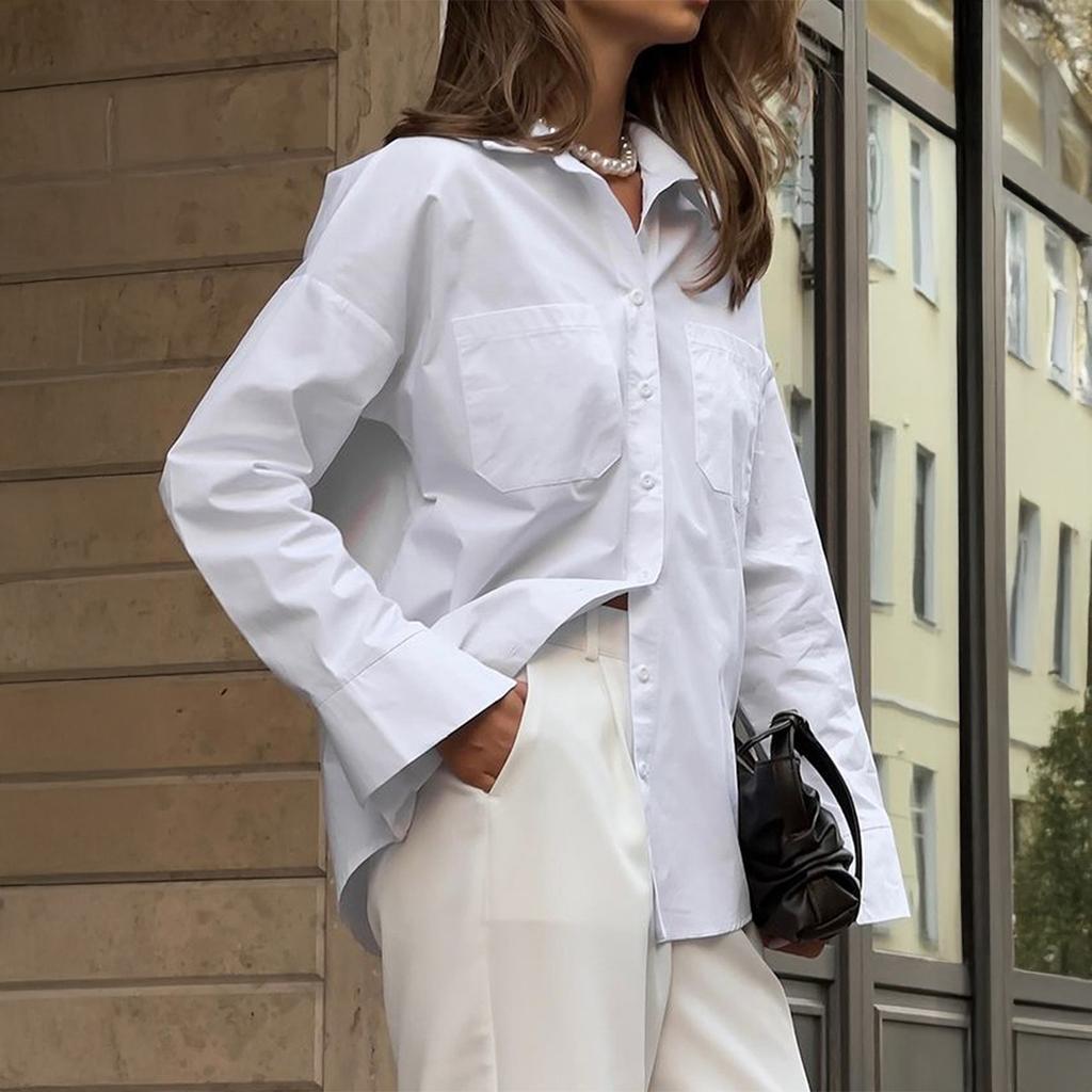 Elegant Button Solid Color Long Sleeve Cardigan Shirt Women 2025 Autumn Winter