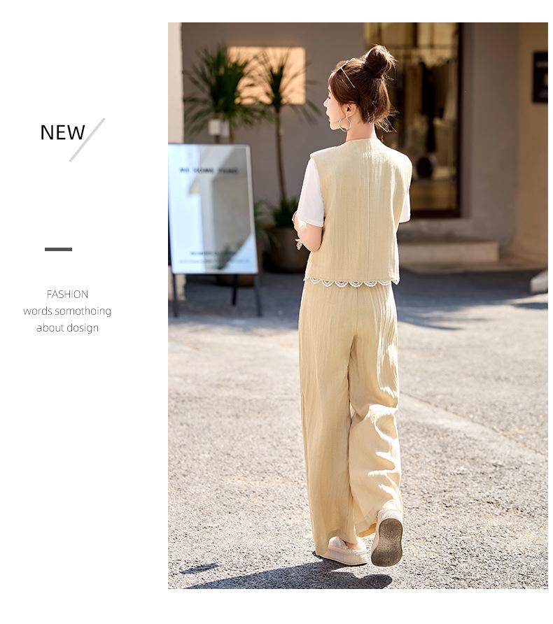 Summer 2025 Women's Age-Defying Three-Piece Set: Stylish Vest, Base Shirt, Wide-Leg Pants - RX9228