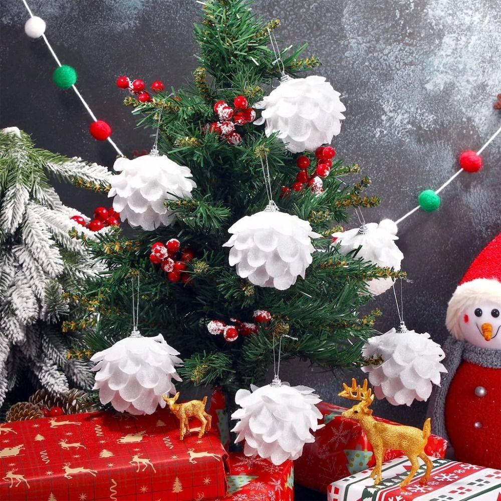 3pcs Vintage Style Christmas Balls Glitter 3 Pieces Set Hanging Ornaments Feather Design Lightweight New Year Decoration