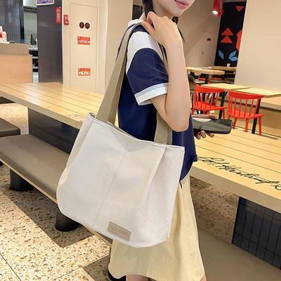 New Trendy Woven Pattern Soft Pu Shoulder Bag Large Capacity Casual Versatile College Student Class Tote Bag