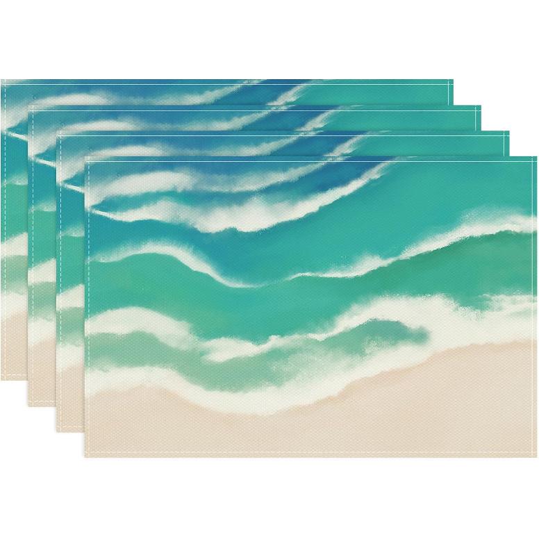 Bonhause Nautical Coastal Placemats Set of 4, 12x18 Inch Ocean Themed Starfish Coral Beach Kitchen Dining Table Mats Washable Place Mats for Indoor