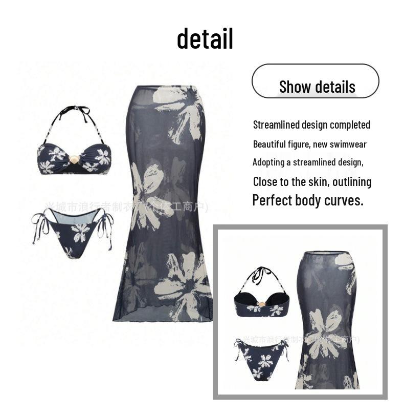 

Элегантный женский купальник-бандо из трех предметов с длинной юбкой - Стиль 2026 года, Европейский и Американский Large чёрный