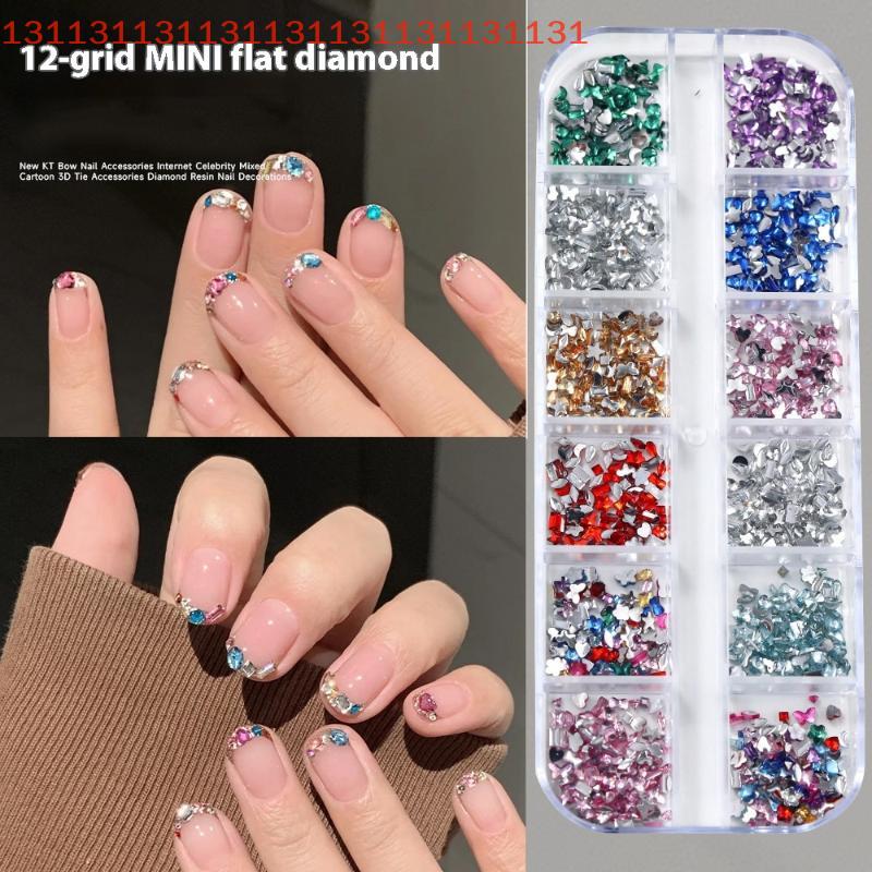 12 Grids Mix 3D Flatback Nail Rhinestones Mini Crystal Diamonds Glitter Charm for DIY Manicure Art Decorative Nail Art Accessory