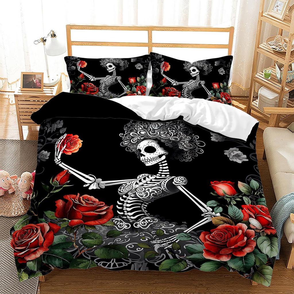 Rock Skull Gothic Three-Piece Quilt Cover 3D Digital Printing Bedding Set Bed Cover