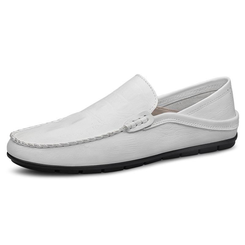 Men's Crocodile Pattern Slip-On Leather Loafers - Large, Versatile, Casual Driving Shoes