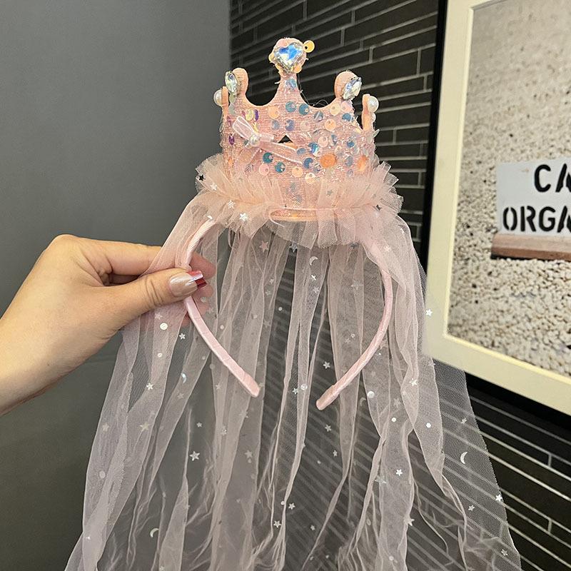 

Винтажная кружевная фата-бант, диадема со стразами, повязка на голову для девочек