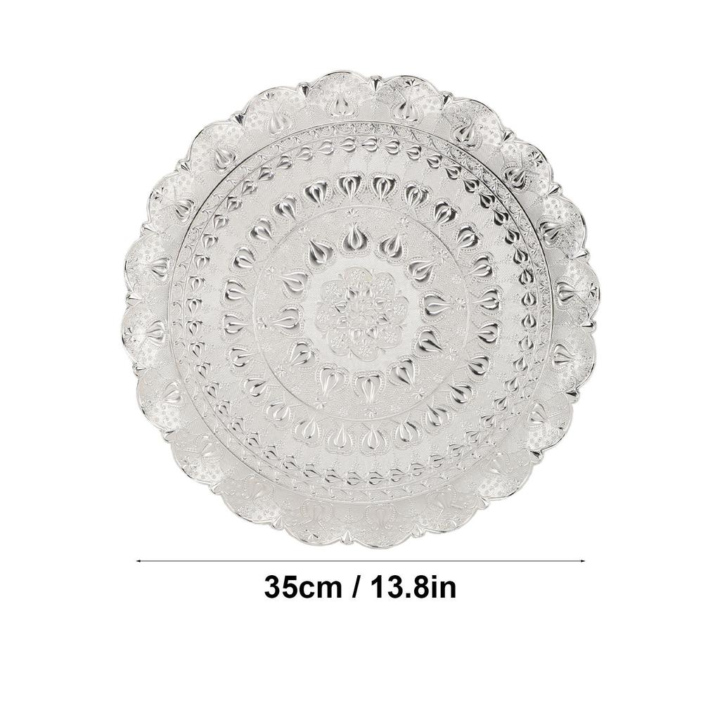 Turkish Tea Coffee Serving Tray Vintage   Embossed Pattern Round Coffee Plate for Bar Outdoor   Dessert