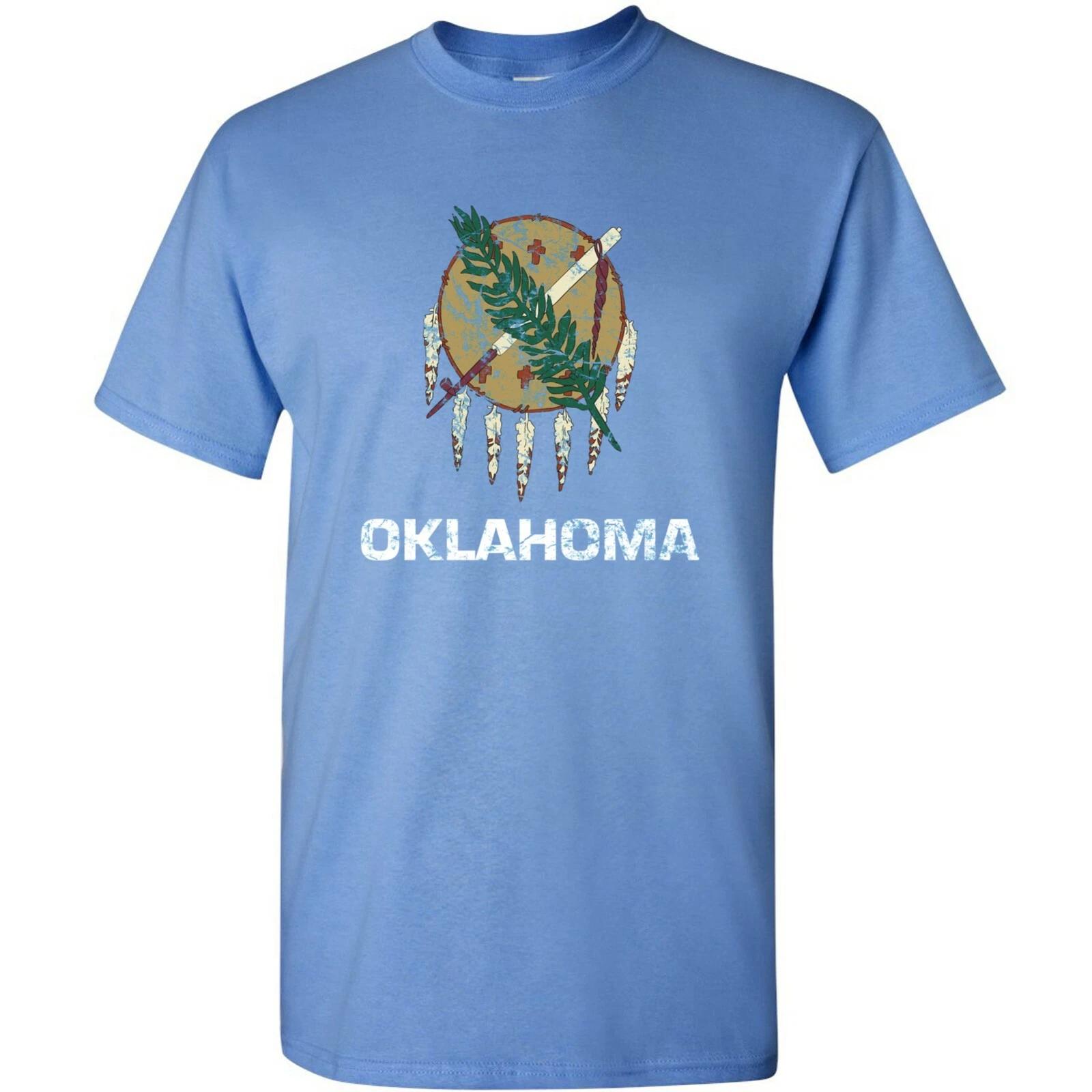 Oklahoma State Flag - Hometown Pride Souvenir Basic Cotton T-Shirt - Caro Blue 3XL