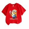 Kids Boys Girls Crew Neck Short Sleeve 100% Cotton T-Shirt, Cute Yellow Cartoon Character Hold Ice Cream Print Casual Soft Breathable Summer Tee Tops