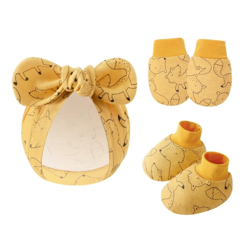 Noworodki Bawełniana Czapka Rękawiczki Skarpetki 1 Zestaw Ochrona Przed Zadrapaniami Pełna Ochrona Rękawiczki Nakładki na Stopy Akcesoria Niemowlęce