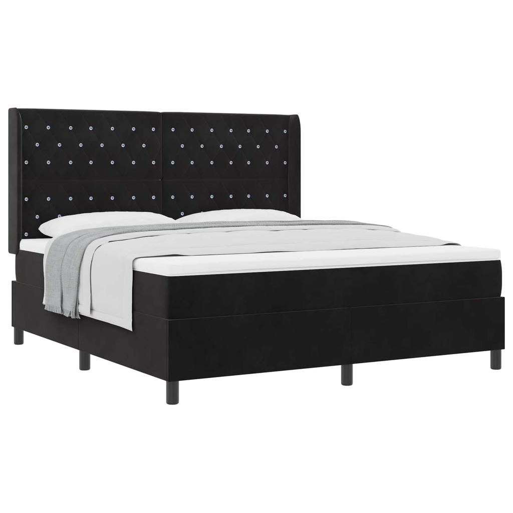 Box Spring Bed with Mattress Black 180 X 200 Cm Velvet