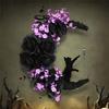 M-Modern-Halloween Signs Moon Shaped Door Wreaths Goth Roses Black Cats Garland Front Door Ornament Halloween Decor, B Easy Inst