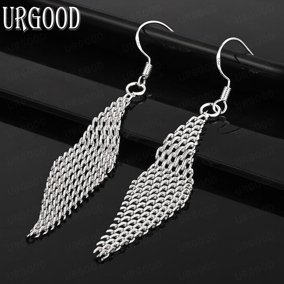 925 Sterling Silver Interwoven Mesh Hanging Piercing Earrings Fashion Wedding Jewelry