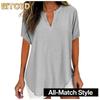 Women's Fashion Casual Solid Color Print V-Neck Short Sleeve Blouses & Shirts