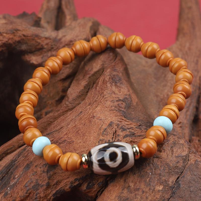 Handgefertigtes Olivenkern Wenwan Dzi Perlenarmband - Einzelreihe Unisex Buddhistisches Design