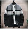 Men's Striped Zippered Cardigan Sweater - Thick Warm Color-Blocked Knitwear for Casual Fall Winter Wear