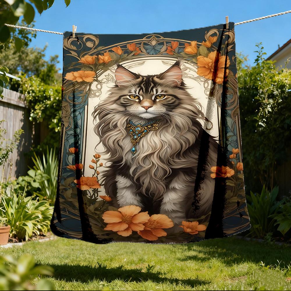 

1pc Cat Portrait Art Print Outdoor Blanket, Lightweight Polyester, 80x120cm