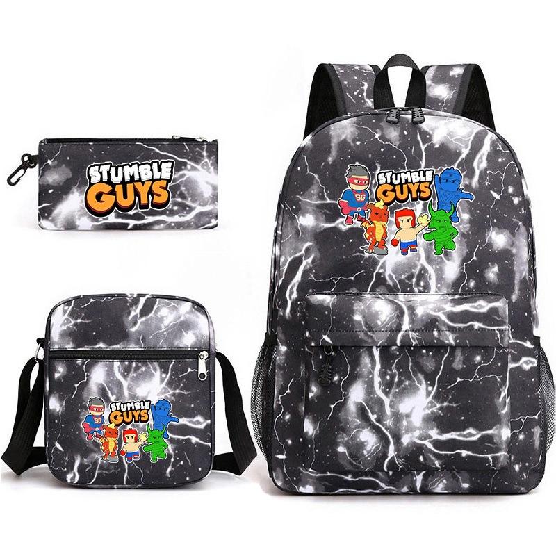 Large Capacity Schoolbag with Shoulder Strap; Student Three-piece Pencil Case Set