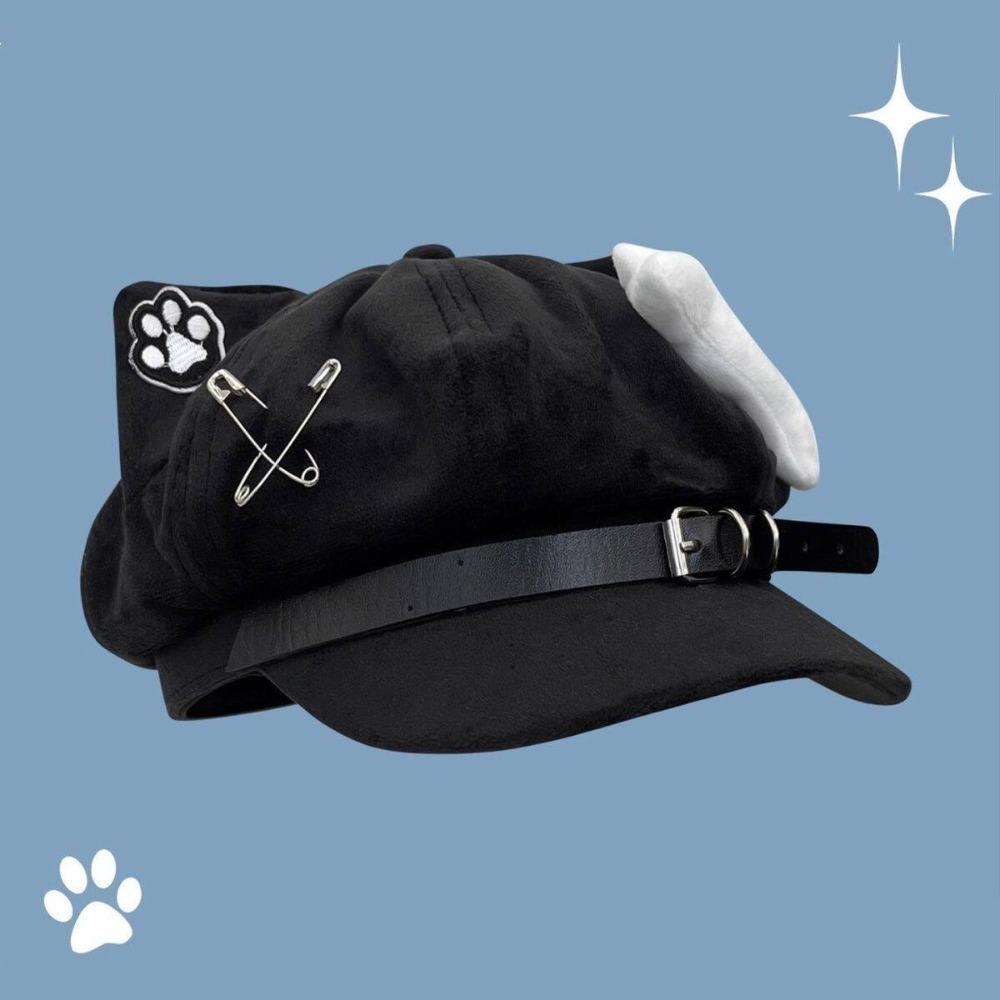 Cute Cat Ears Women's Beret Anime Cat Paw Pattern Newsboy Cap Sweet Japanese Style Baseball Cap Everyday Outfits
