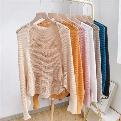 Fashion Solid Color Hollow Out Knitted Cardigan Vintage Knitwear Long Sleeve Thin Tops