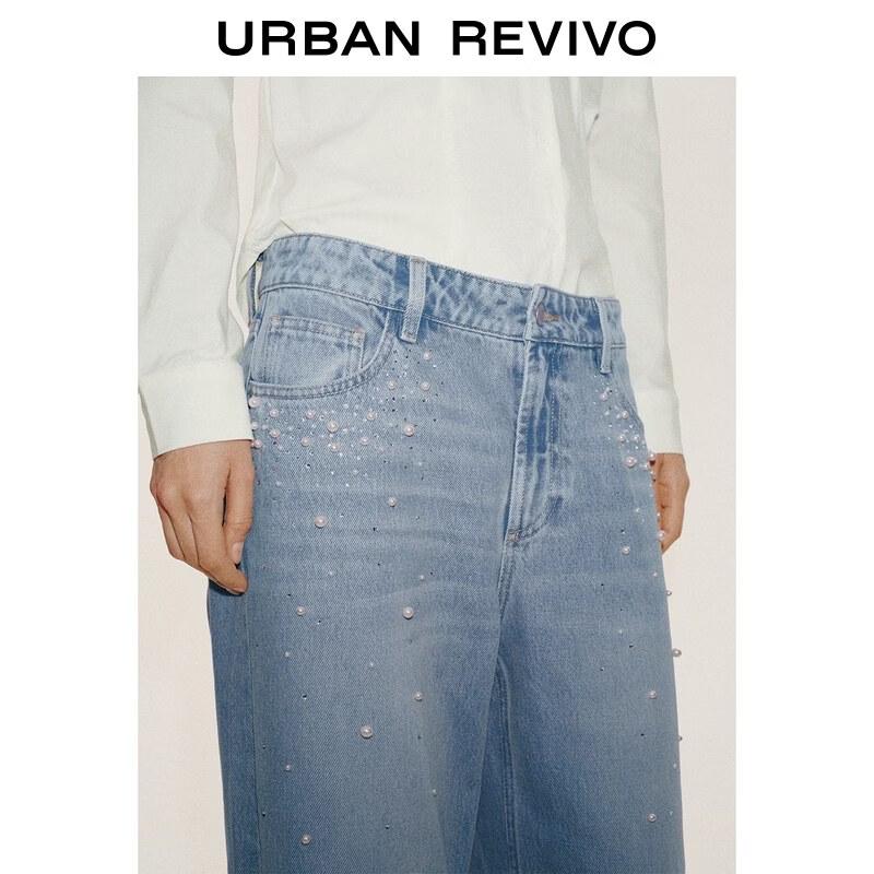 UR Women's Beaded Rhinestone Washed Denim Jeans