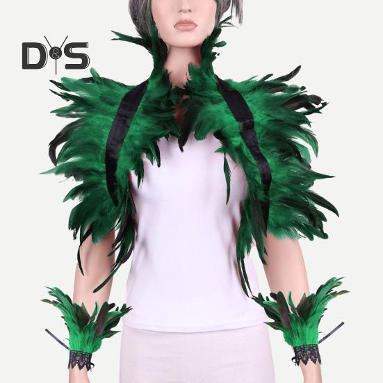 1 комплект поддельный воротник с кольцом на запястье готический стиль перьевая шаль — фото 10