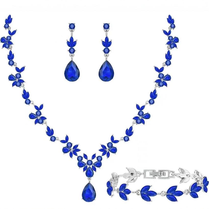 Luxury Crystal Water Drop Bridal Wedding Dress Set Necklace Earrings Bracelet Three-Piece Set