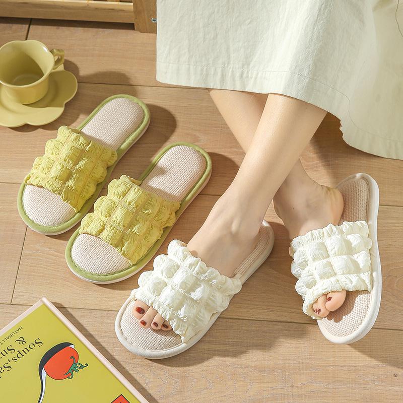 Linen slippers women's spring and autumn four seasons couple home thick bottom light non-slip sweat absorption comfortable breathable outer wear men