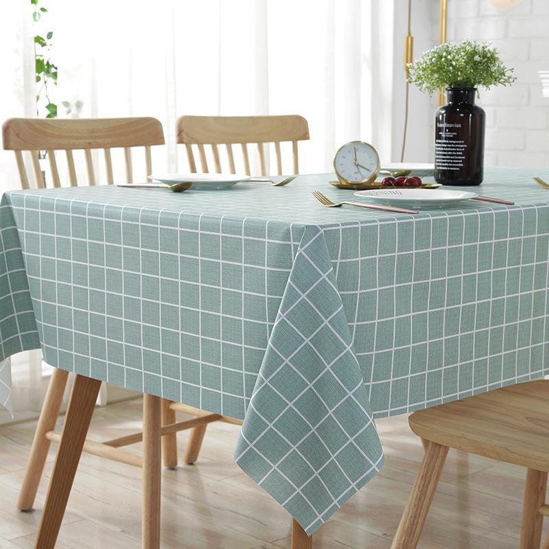 PVC Tablecloth Waterproof and Oil-proof Small Fresh Plaid Wash-free Ins Style Rectangular Tablecloth Coffee Table Table Mat Simple Tablecloth