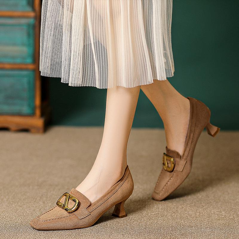 Square head single shoes women's 2025 new college style women's shoes spring and autumn professional work shoes women's black high heels stiletto