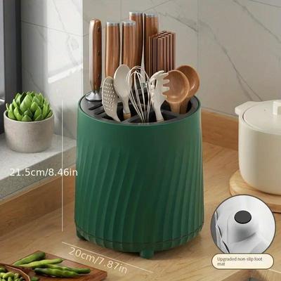 Drehbarer Messerhalter, Löffel, Essstäbchen, Gabel, Abtropfgestell, Korb, Multifunktionales Desktop-Aufbewahrungsregal, Küchenzubehör KTY