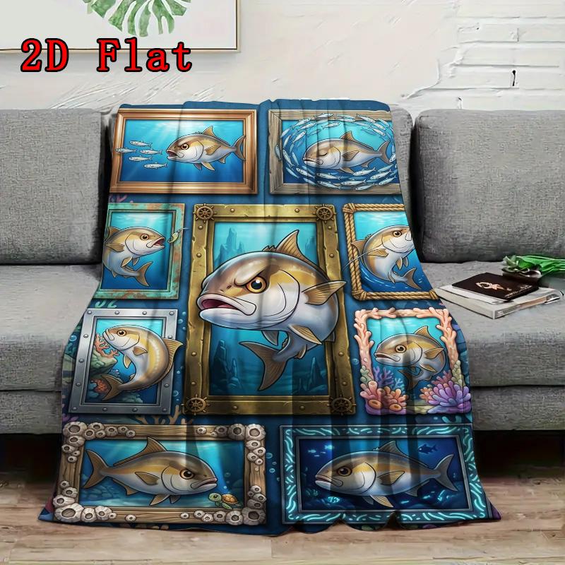 Ocean Fish Collage 2D Flat Pattern Flannel Blanket, High quality All Seasons, Home Decor, Warmth and Comfort, Perfect for Christmas Gifts.
