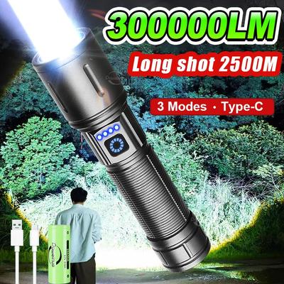 פנס LED סופר חזק 300000LM אור חזק לפיד פנס 120W LED נטענת מנורה לטווח ארוך אור פלאש פנס עמיד למים