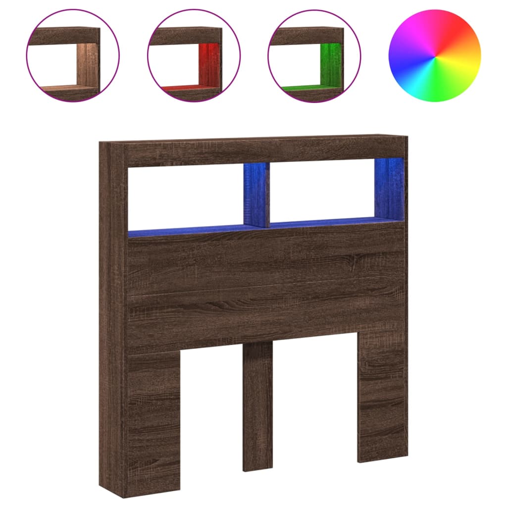 LED Headboard with Shelves Brown Oak Effect 100 x 17 x 102 cm