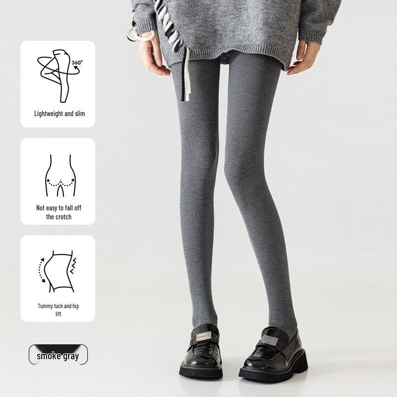 Graue, mit Samt gefütterte Leggings für Damen - Warme, dicke, kältebeständige Strumpfhose mit No-Drop-Design für Herbst & Winter