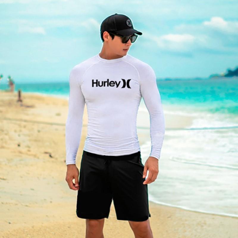 Mens Long Sleeve Rash Guard Top UV Protection Quick Dry Surfing Diving Swimsuit Water Sports