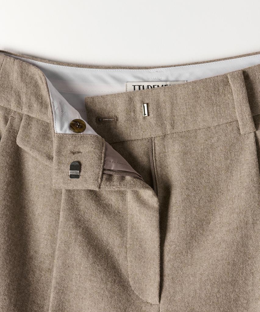 Tudument Wool One-Tuck Wide Slacks Beige