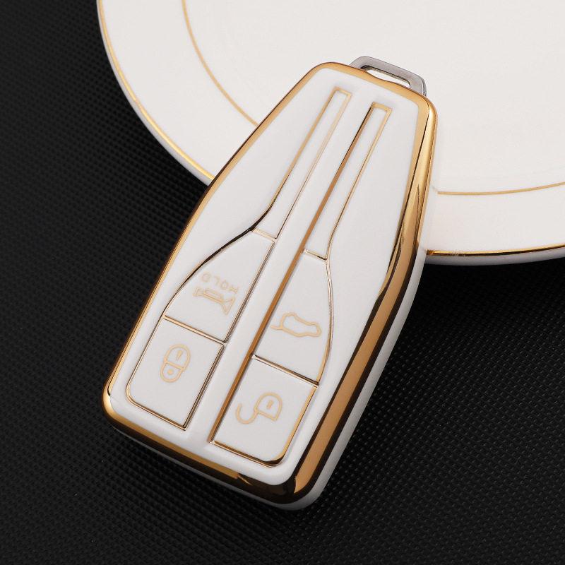 FAW Hongqi HS5 HS7 Key Case: Women's Hot Selling Soft TUP Rubber with Gold Edge H9 Car Protective Shell