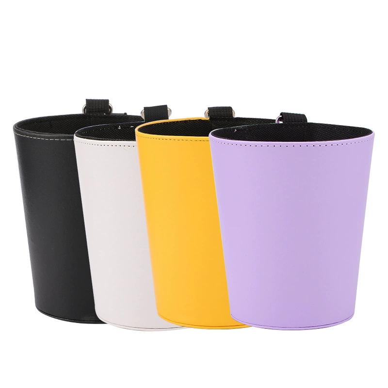 Leather Car Trash Bin Small Storage Bin for Vehicle Interior Waste Bin with Lid Durable Auto Waste Basket белый