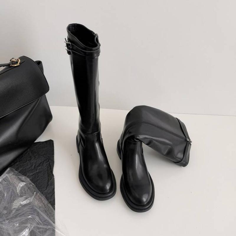 Autumn and winter women's leather boots leather side zipper large size women's boots cowhide Martin boots new mid-heel platform high boots